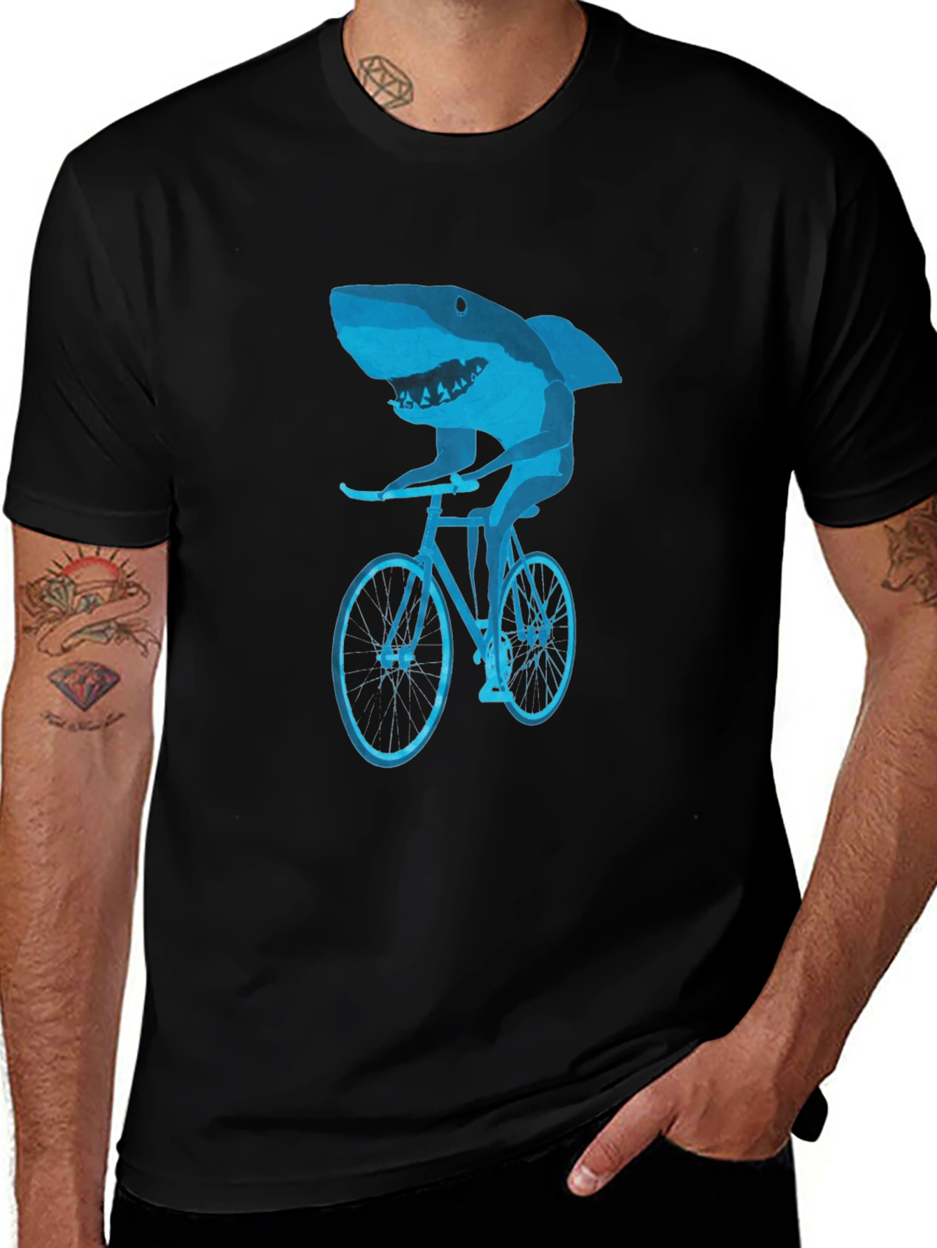 Shark on Bike Graphic Tee - Black