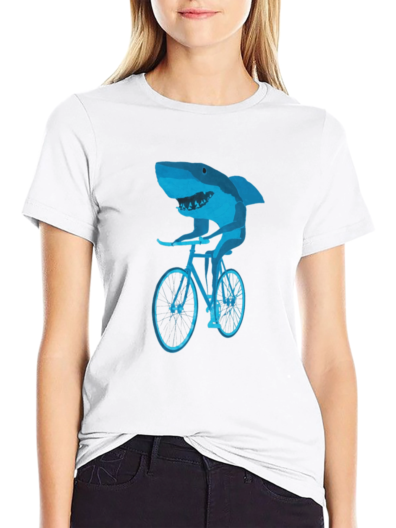 Shark on Bike Graphic Tee - Black