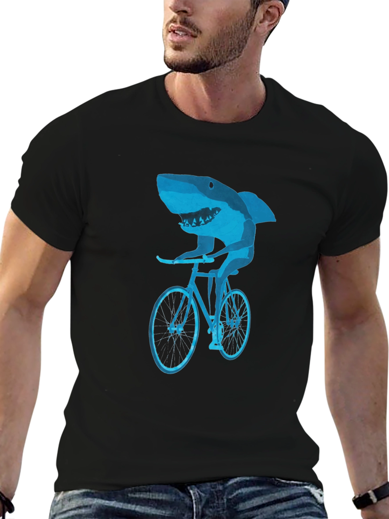 Shark on Bike Graphic Tee - Black