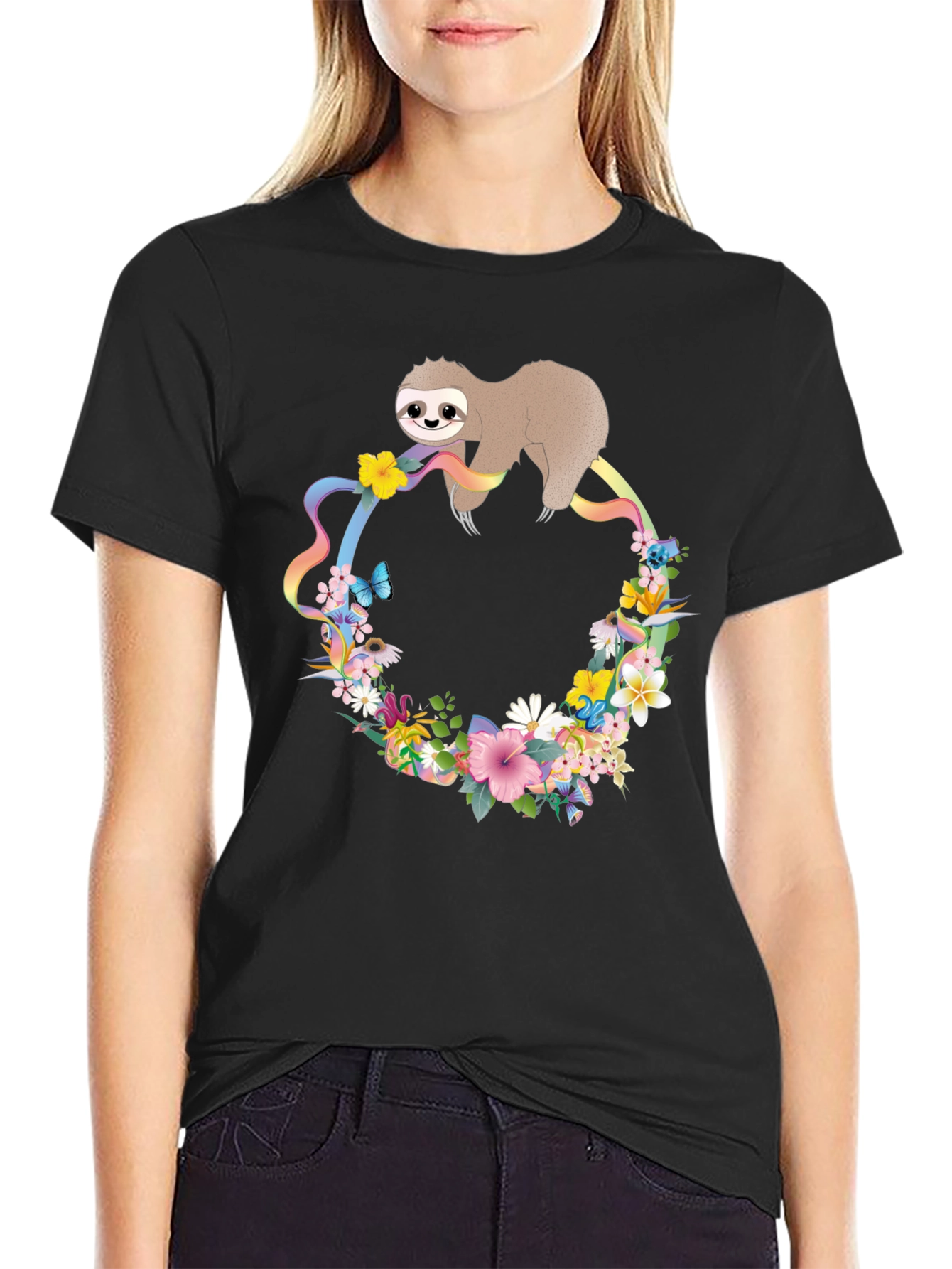 Sloth Floral Rainbow T-Shirt - Unisex