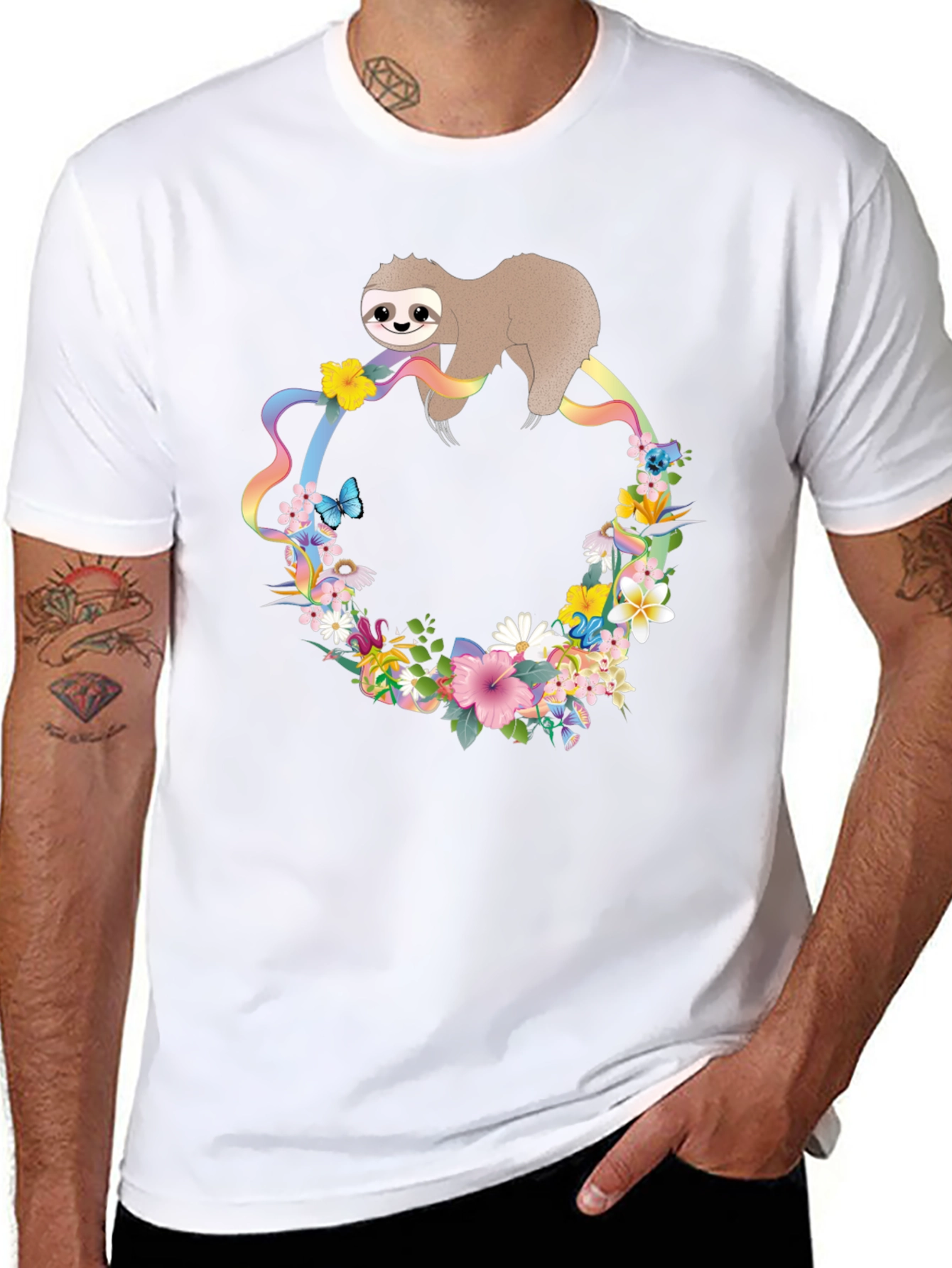 Sloth Floral Rainbow T-Shirt - Unisex