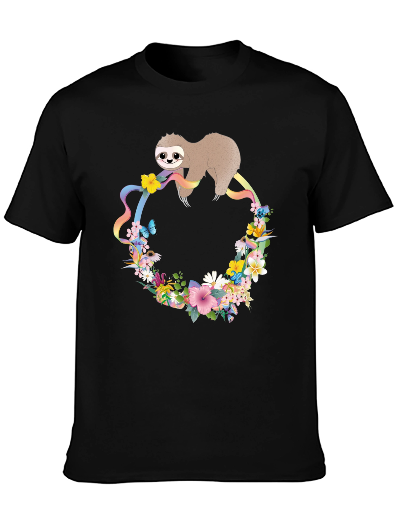 Sloth Floral Rainbow T-Shirt - Unisex
