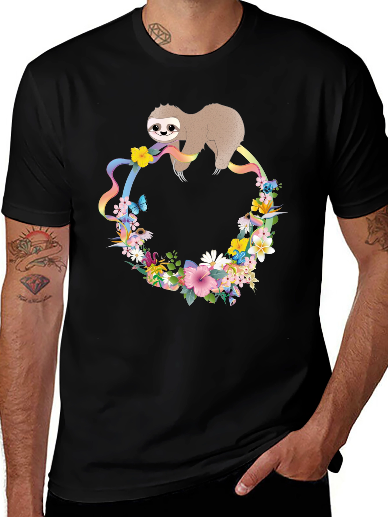 Sloth Floral Rainbow T-Shirt - Unisex