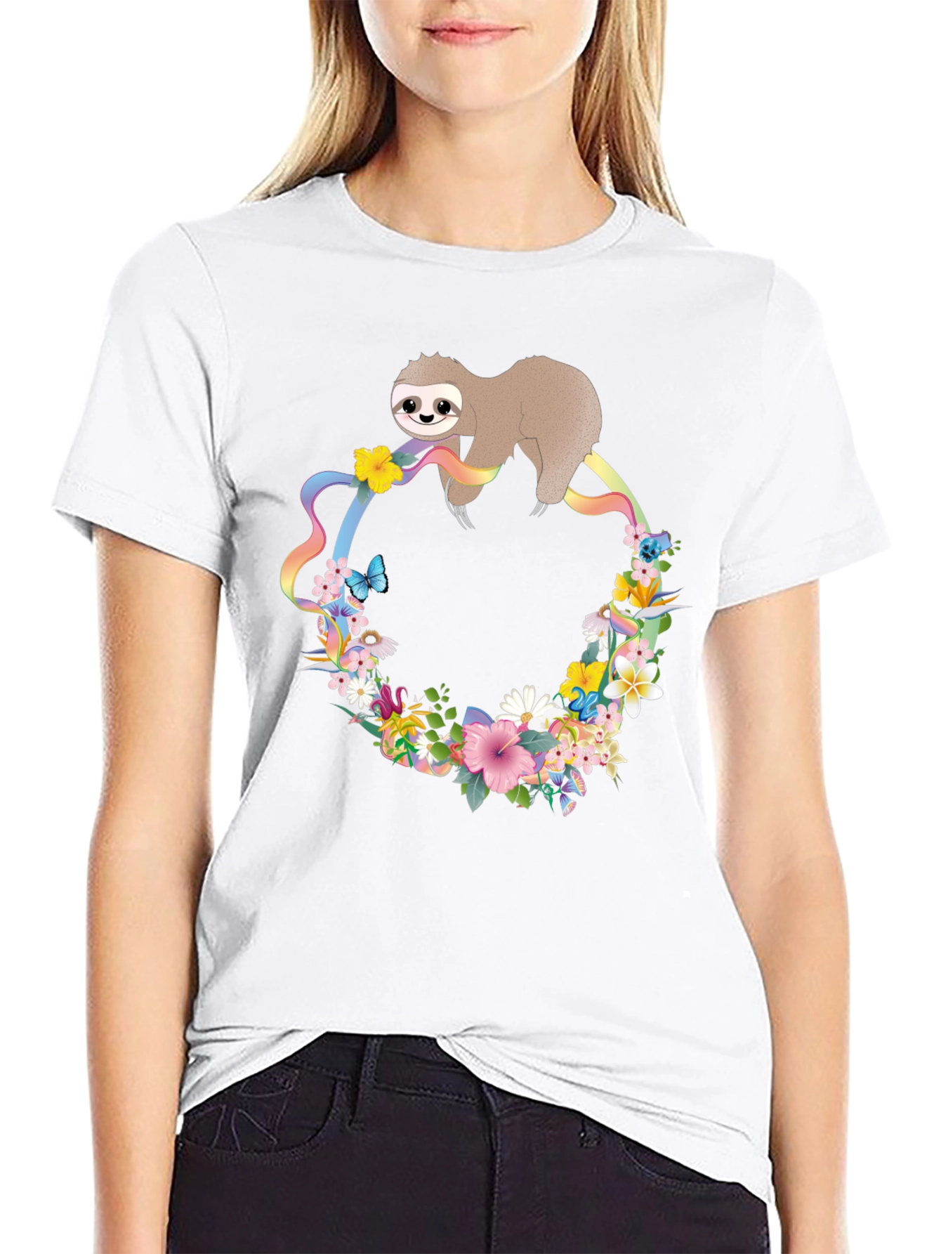 Sloth Floral Rainbow T-Shirt - Unisex