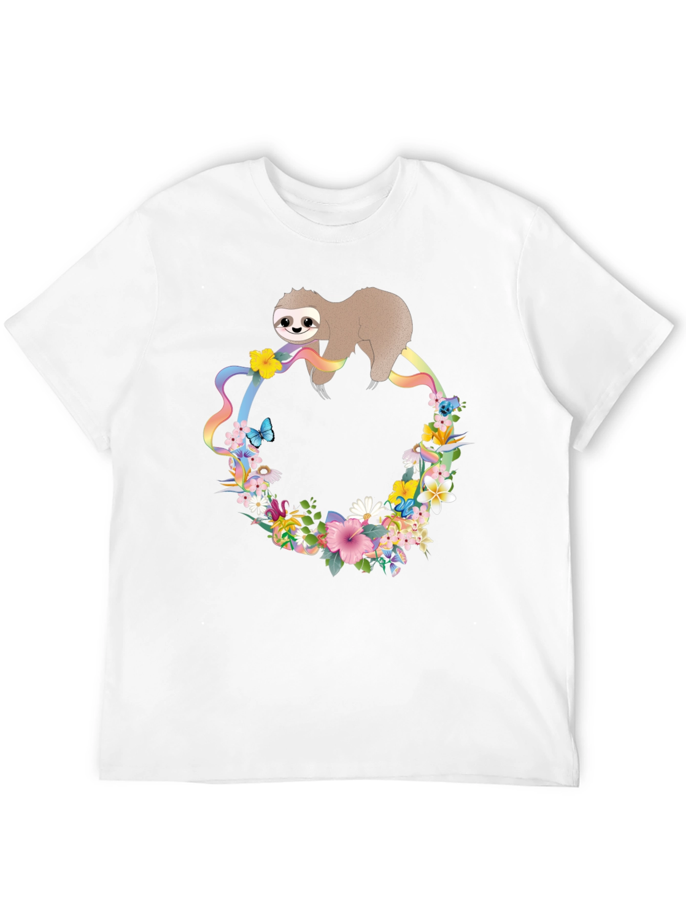 Sloth Floral Rainbow T-Shirt - Unisex