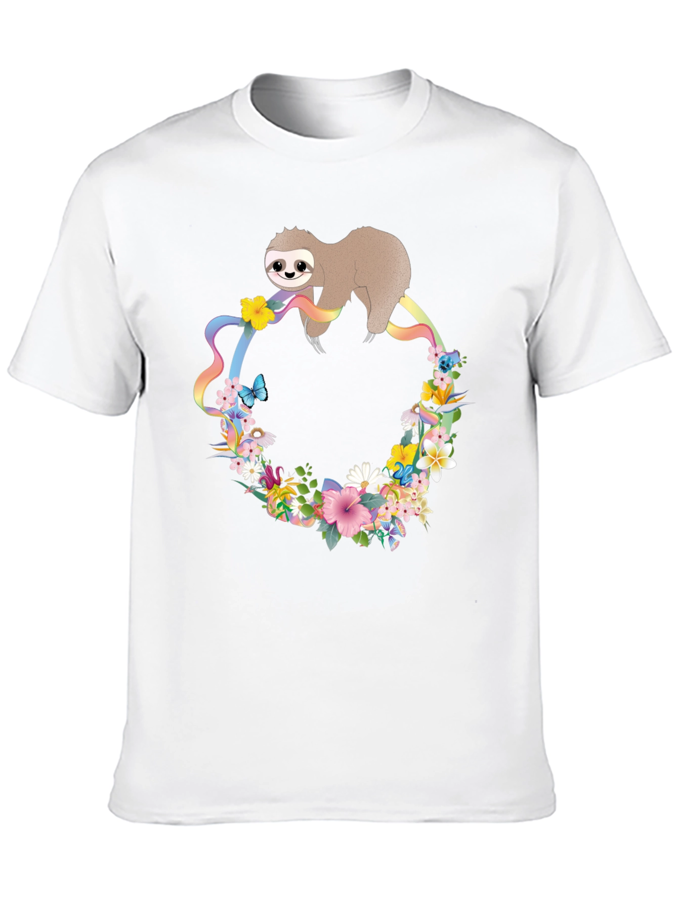 Sloth Floral Rainbow T-Shirt - Unisex