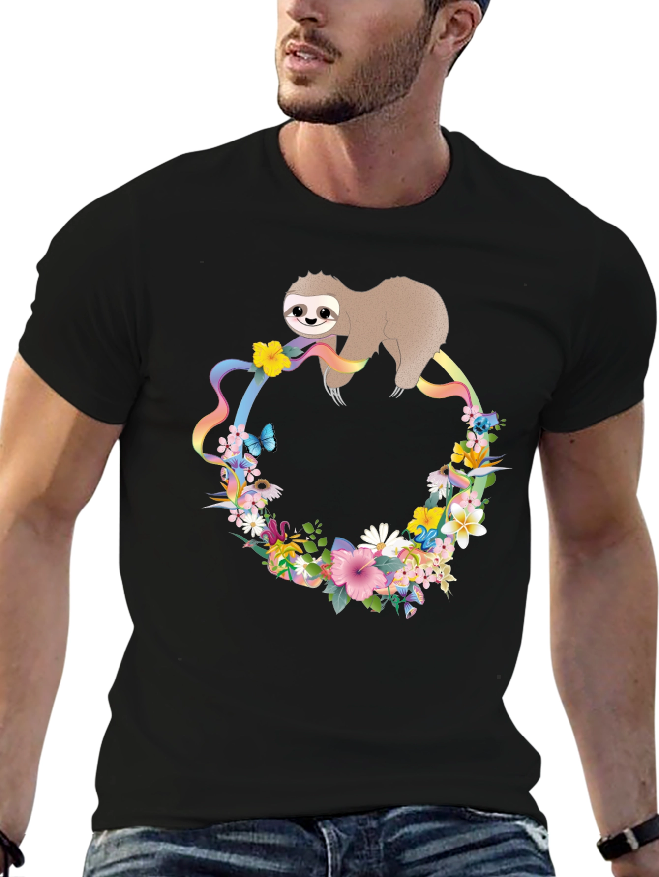 Sloth Floral Rainbow T-Shirt - Unisex