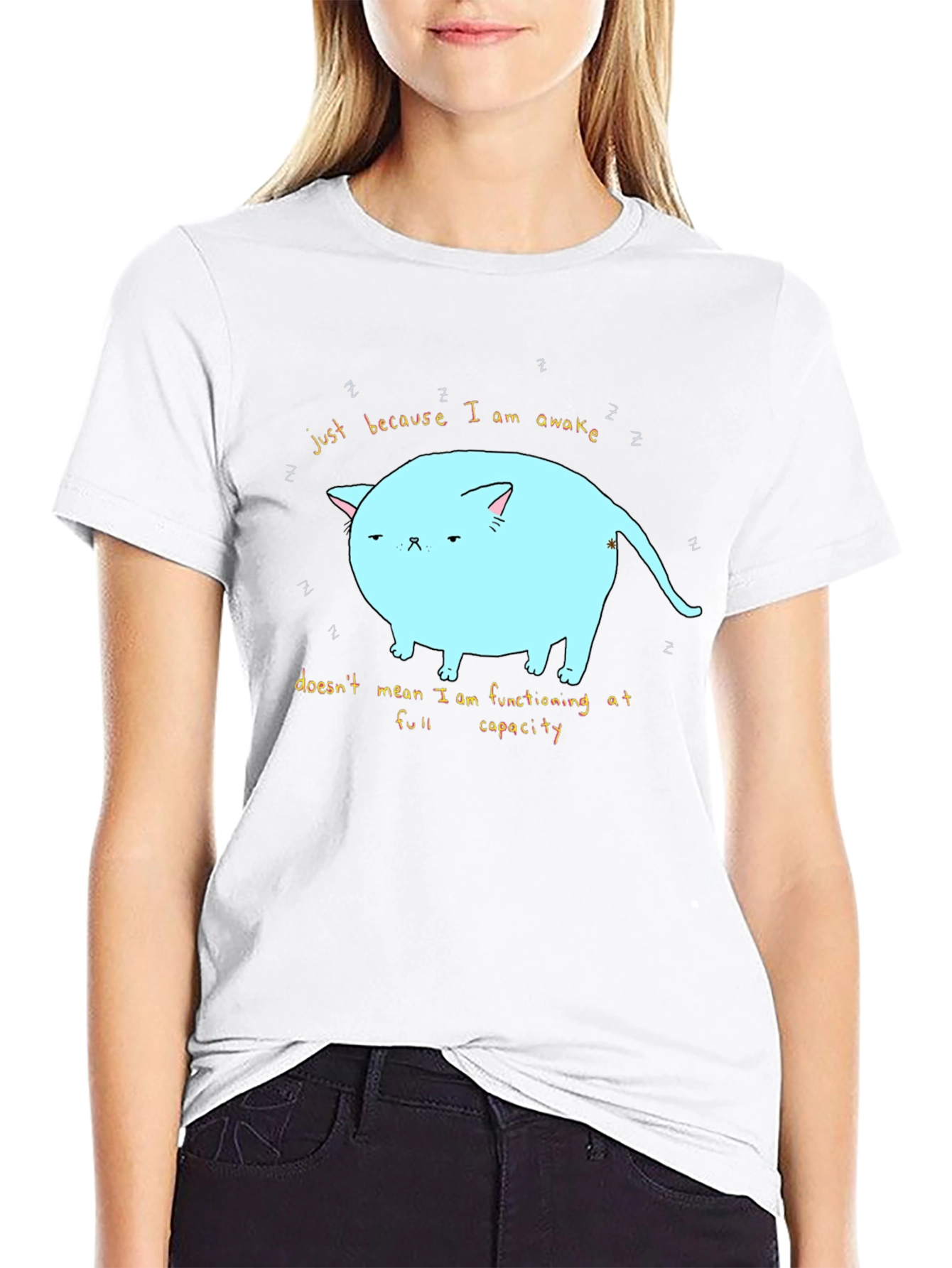 Just Awake Cat T-Shirt - Funny Lazy Cat Tee