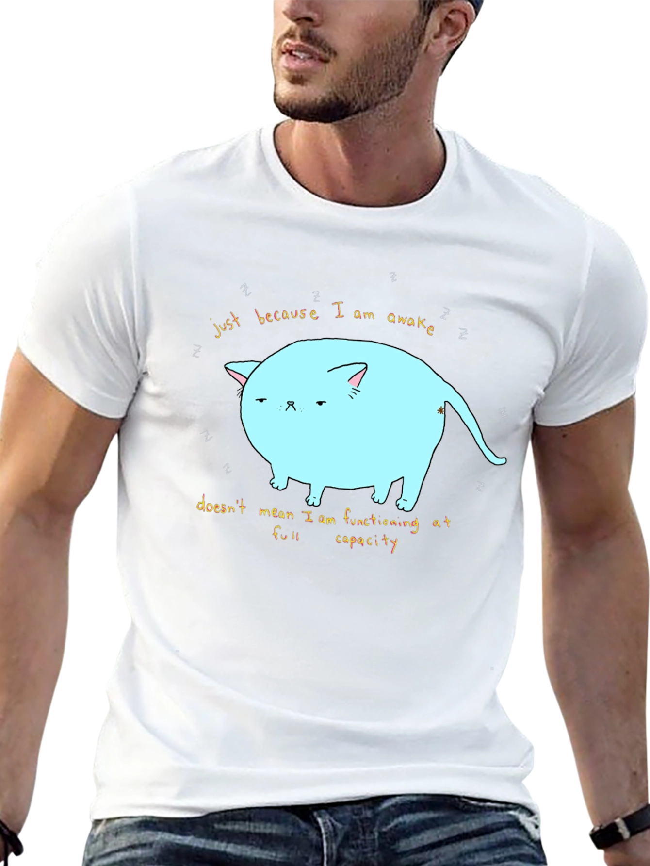 Just Awake Cat T-Shirt - Funny Lazy Cat Tee