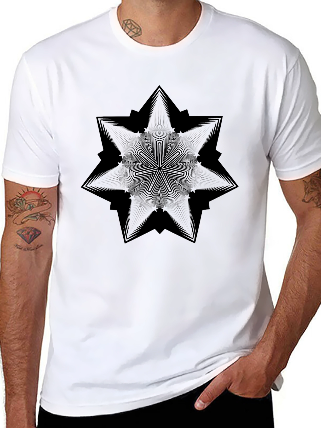 Geometric Star Graphic Tee - Modern Black T-Shirt