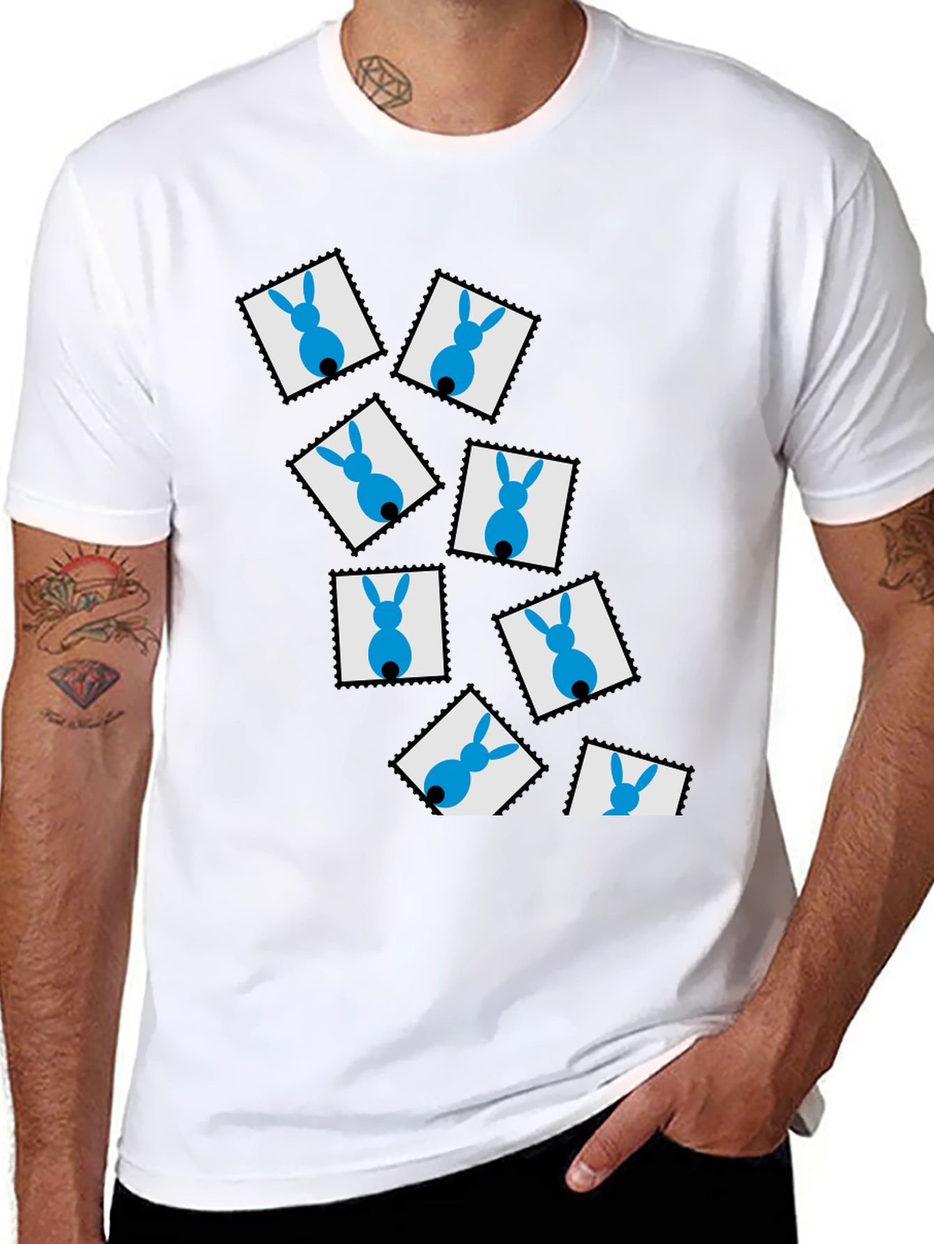 Novelty Bunny Stamp Black T-Shirt