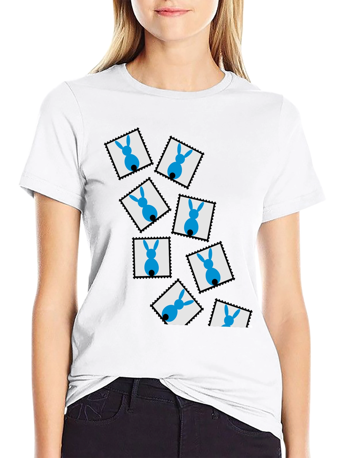 Novelty Bunny Stamp Black T-Shirt