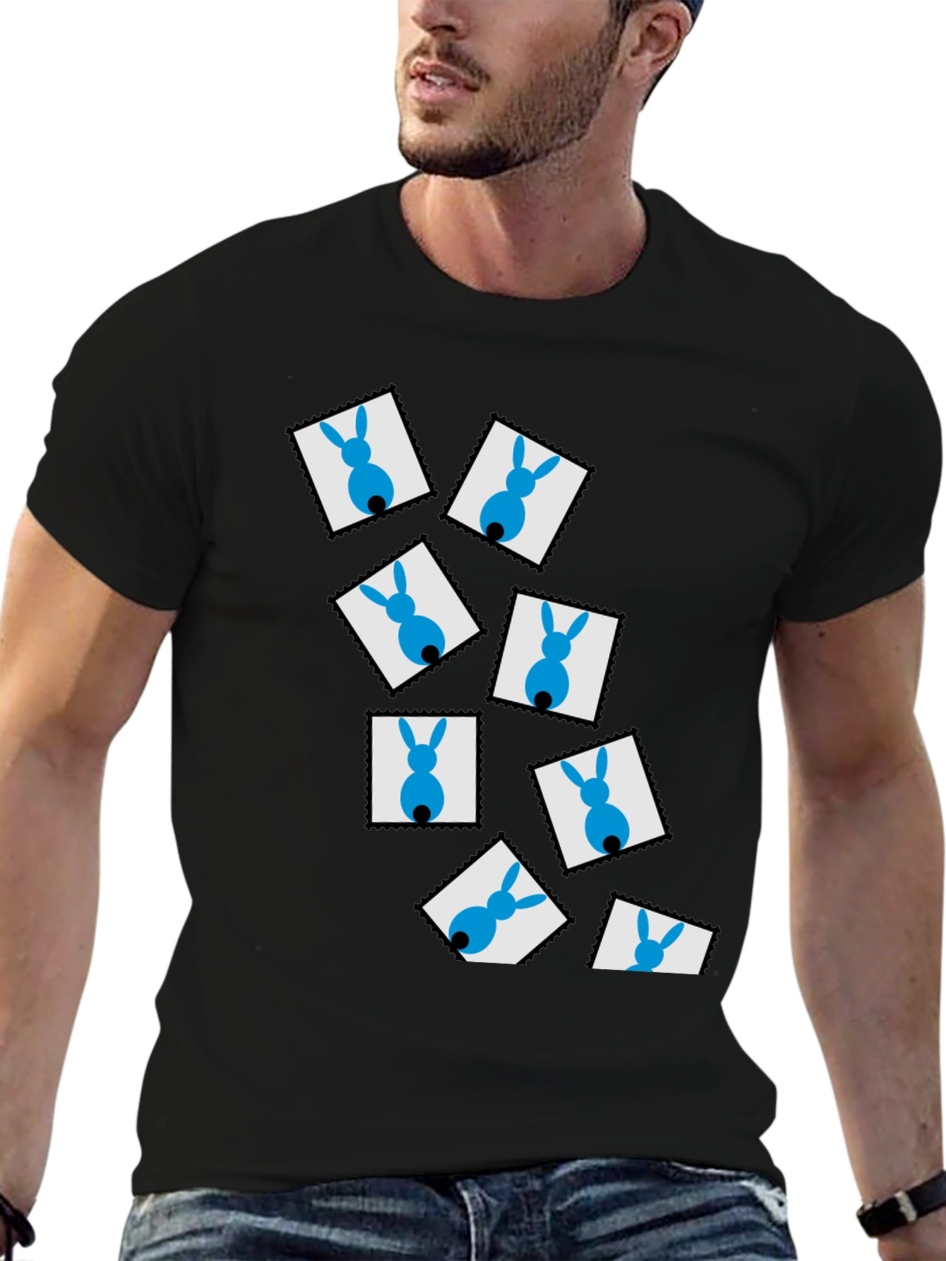Novelty Bunny Stamp Black T-Shirt