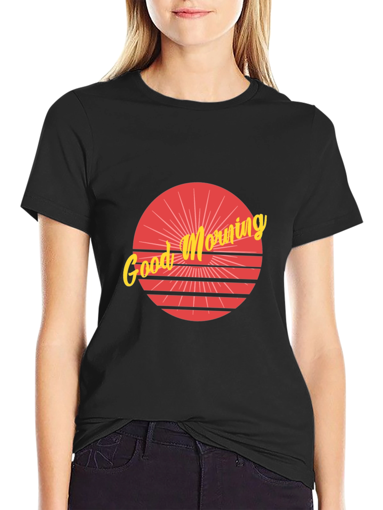 Retro Good Morning Graphic Black T-Shirt