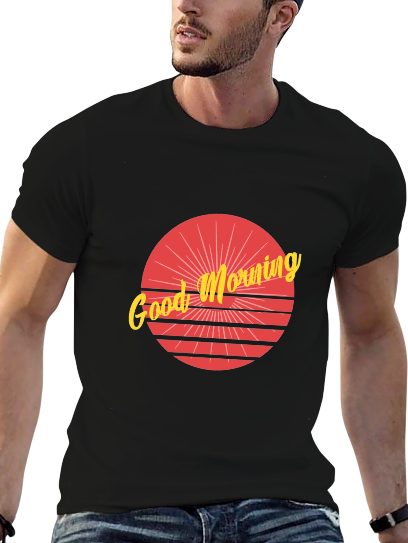 Retro Good Morning Graphic Black T-Shirt