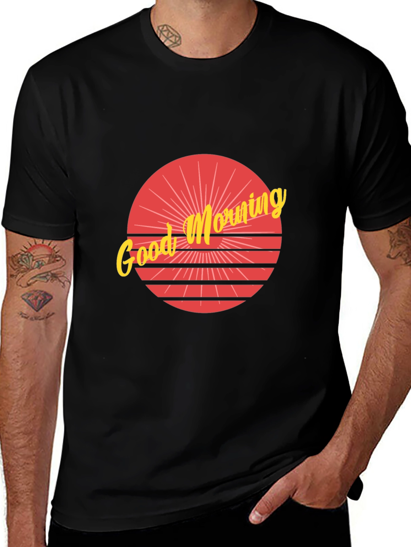 Retro Good Morning Graphic Black T-Shirt