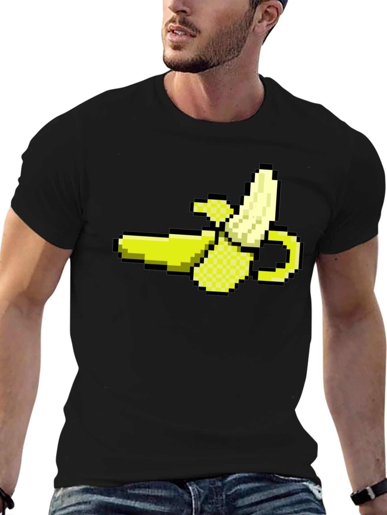 Pixel Banana Black T-Shirt - Gamer Style!