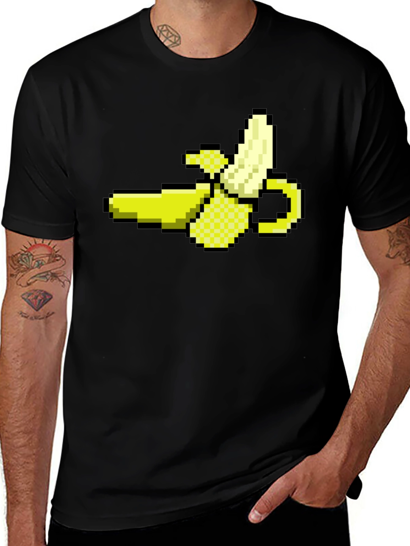 Pixel Banana Black T-Shirt - Gamer Style!
