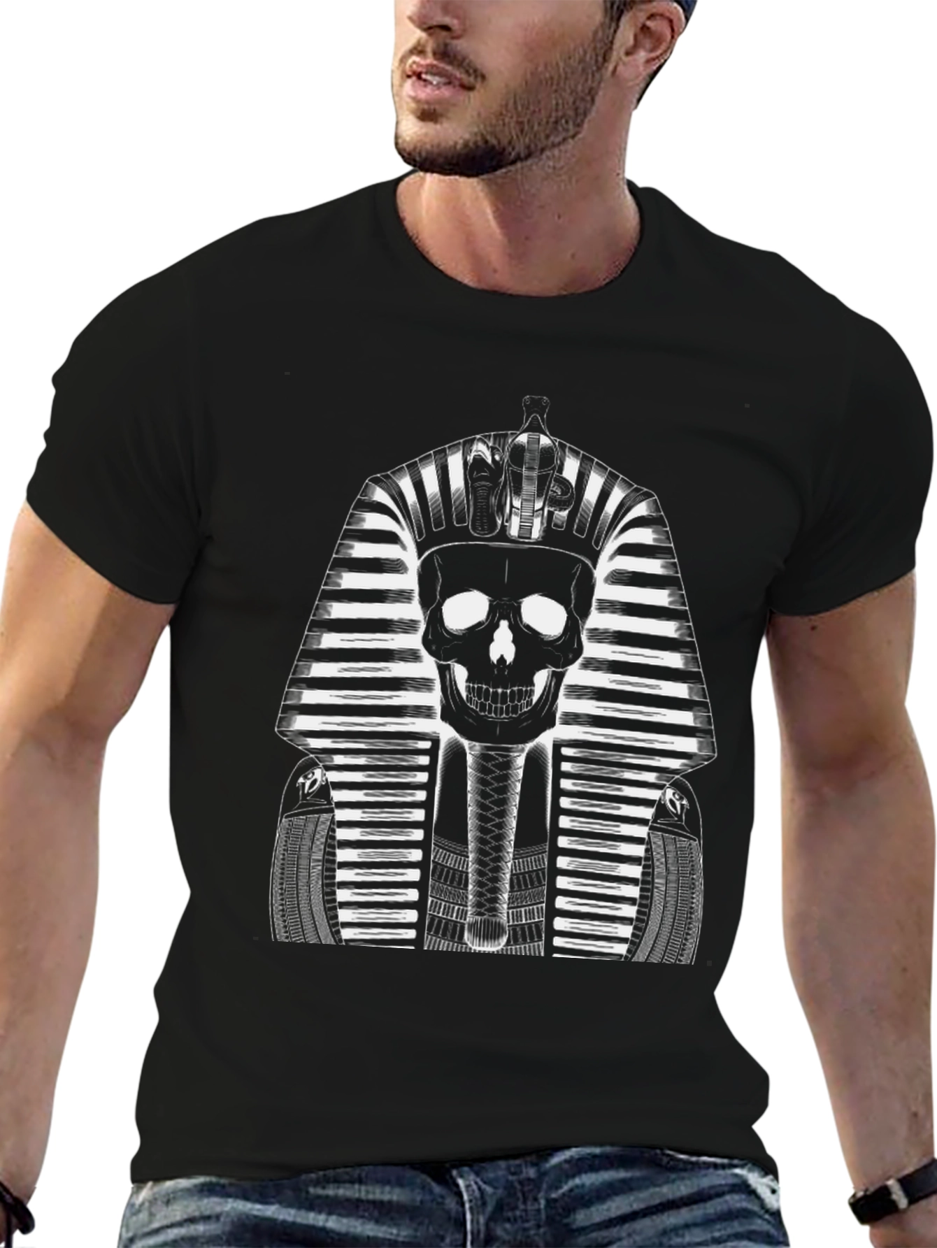 Skull Pharaoh Graphic Tee - Black Cotton T-Shirt