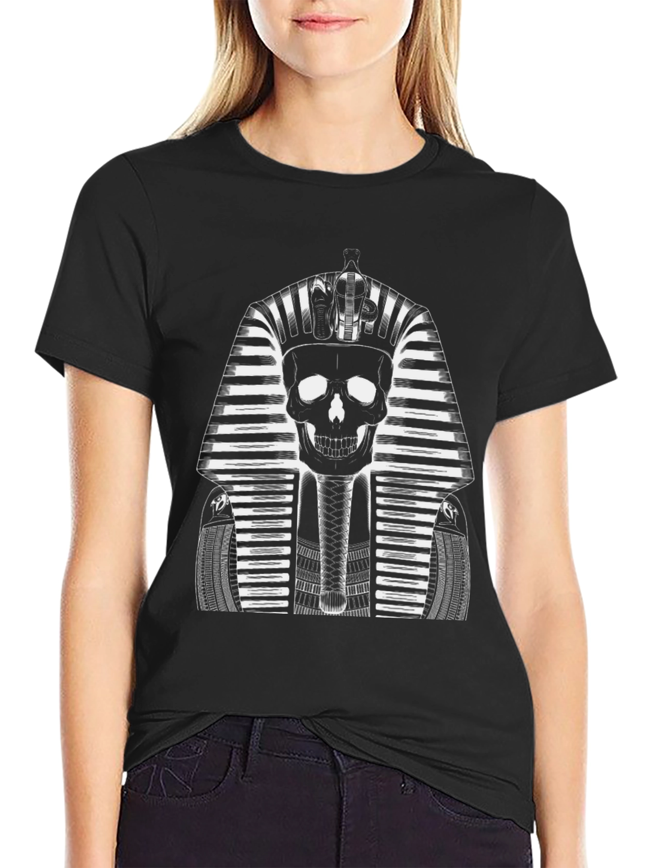 Skull Pharaoh Graphic Tee - Black Cotton T-Shirt