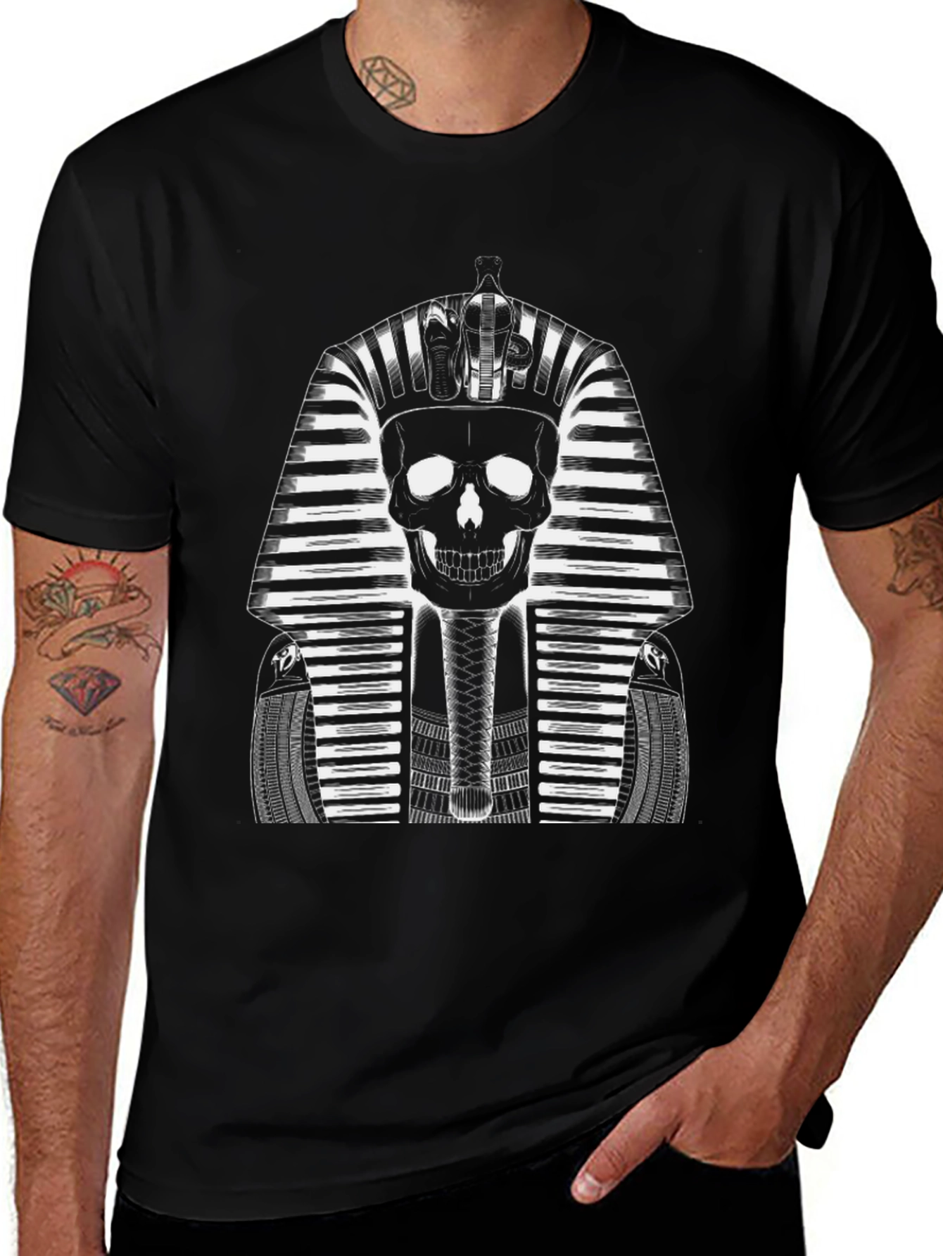 Skull Pharaoh Graphic Tee - Black Cotton T-Shirt