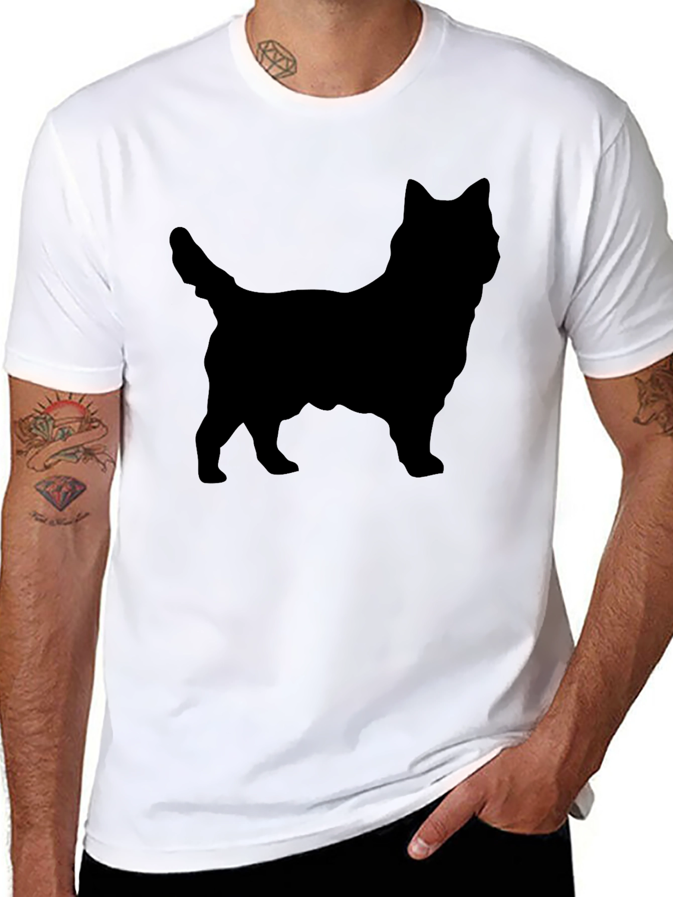 Dog Silhouette Black T-Shirt - Casual Wear