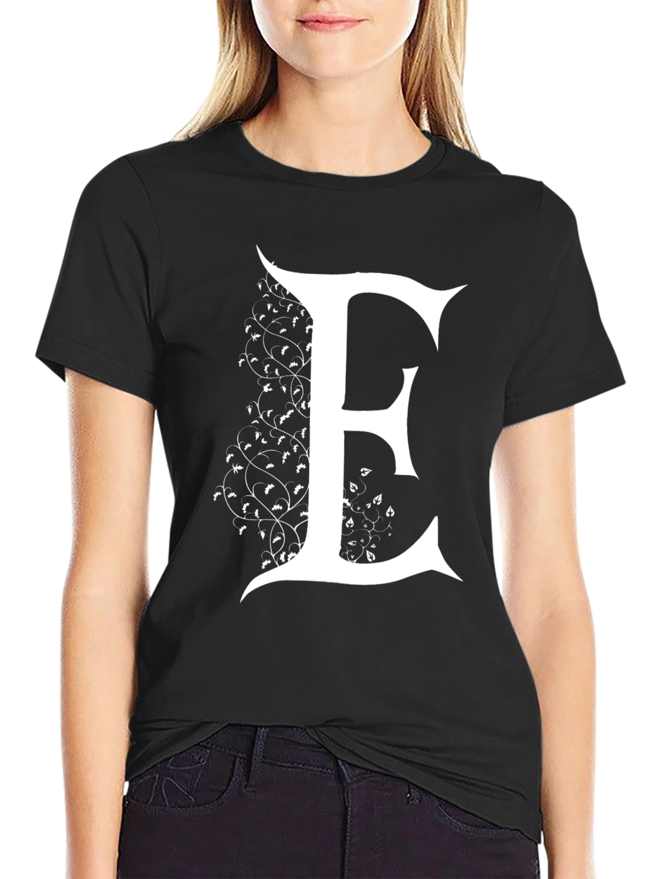 Letter E Floral Design T-Shirt