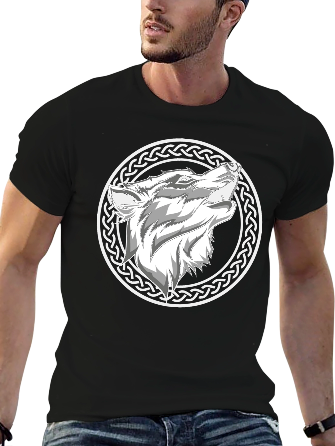 Wolf Head Celtic Knot Design Black T-Shirt