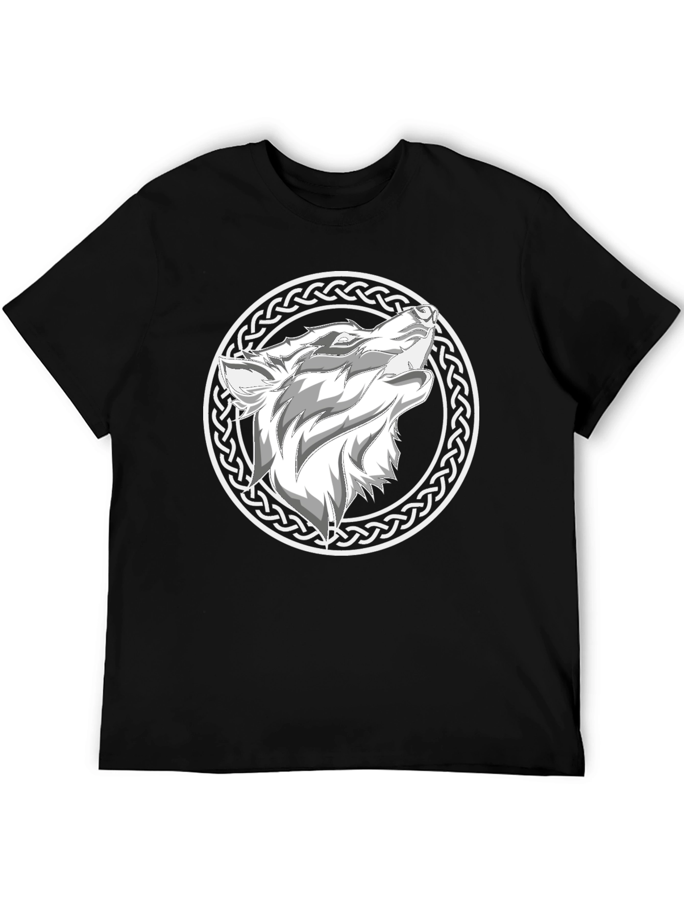 Wolf Head Celtic Knot Design Black T-Shirt