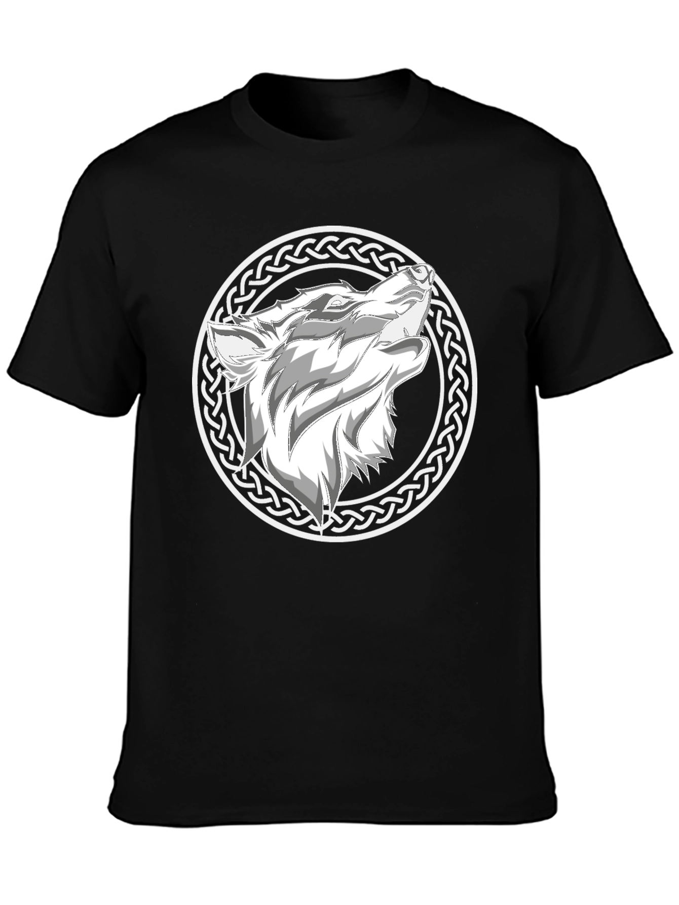 Wolf Head Celtic Knot Design Black T-Shirt