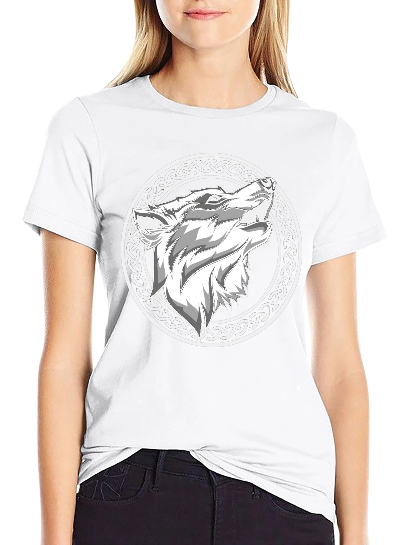 Wolf Head Celtic Knot Design Black T-Shirt