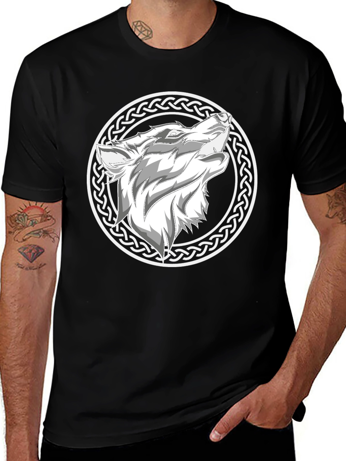 Wolf Head Celtic Knot Design Black T-Shirt