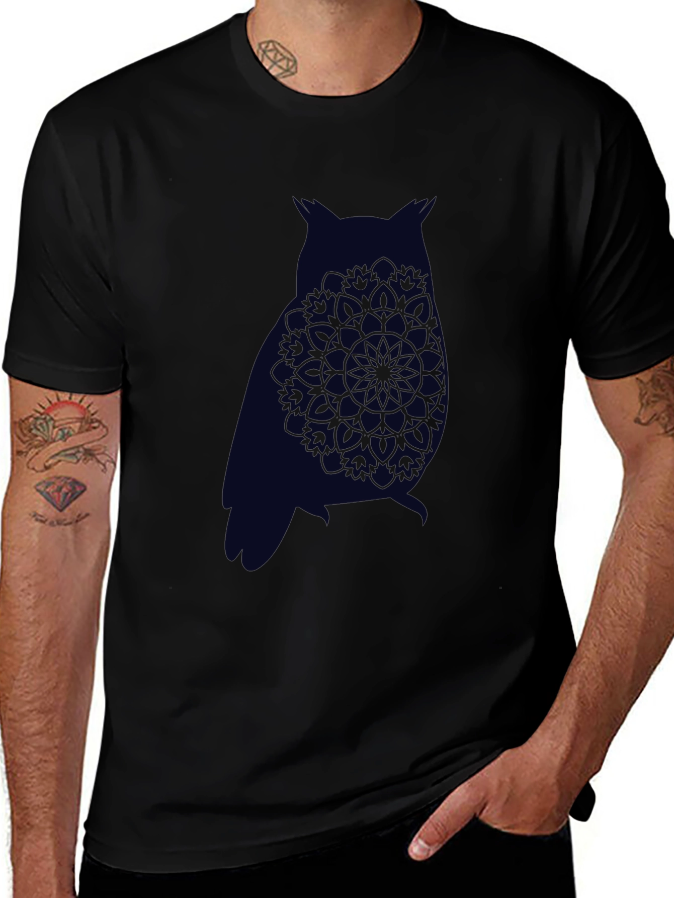 Owl Mandala Graphic Tee - Mens Black T-Shirt