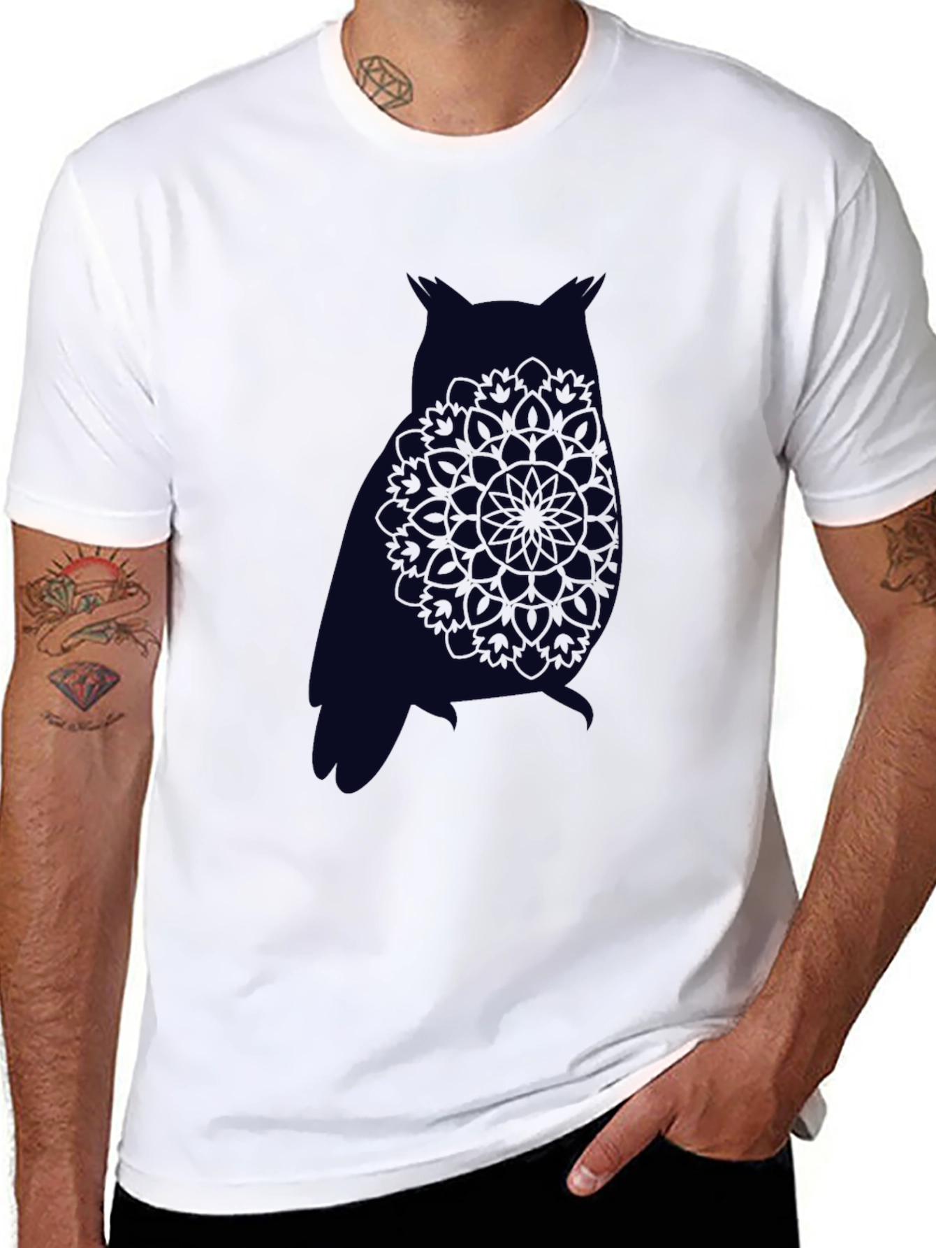 Owl Mandala Graphic Tee - Mens Black T-Shirt