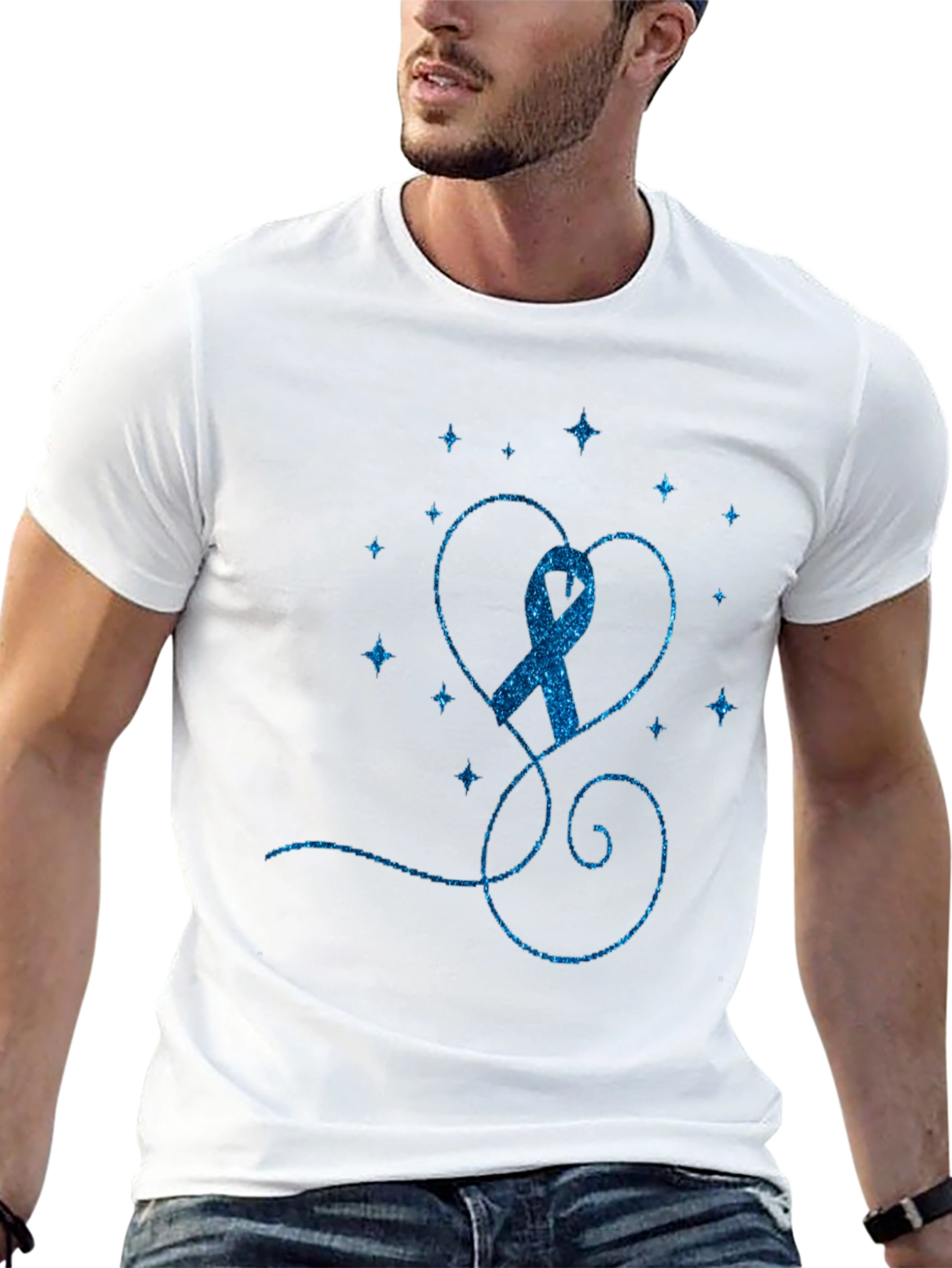 Blue Ribbon Heart Graphic Tee - Awareness Shirt