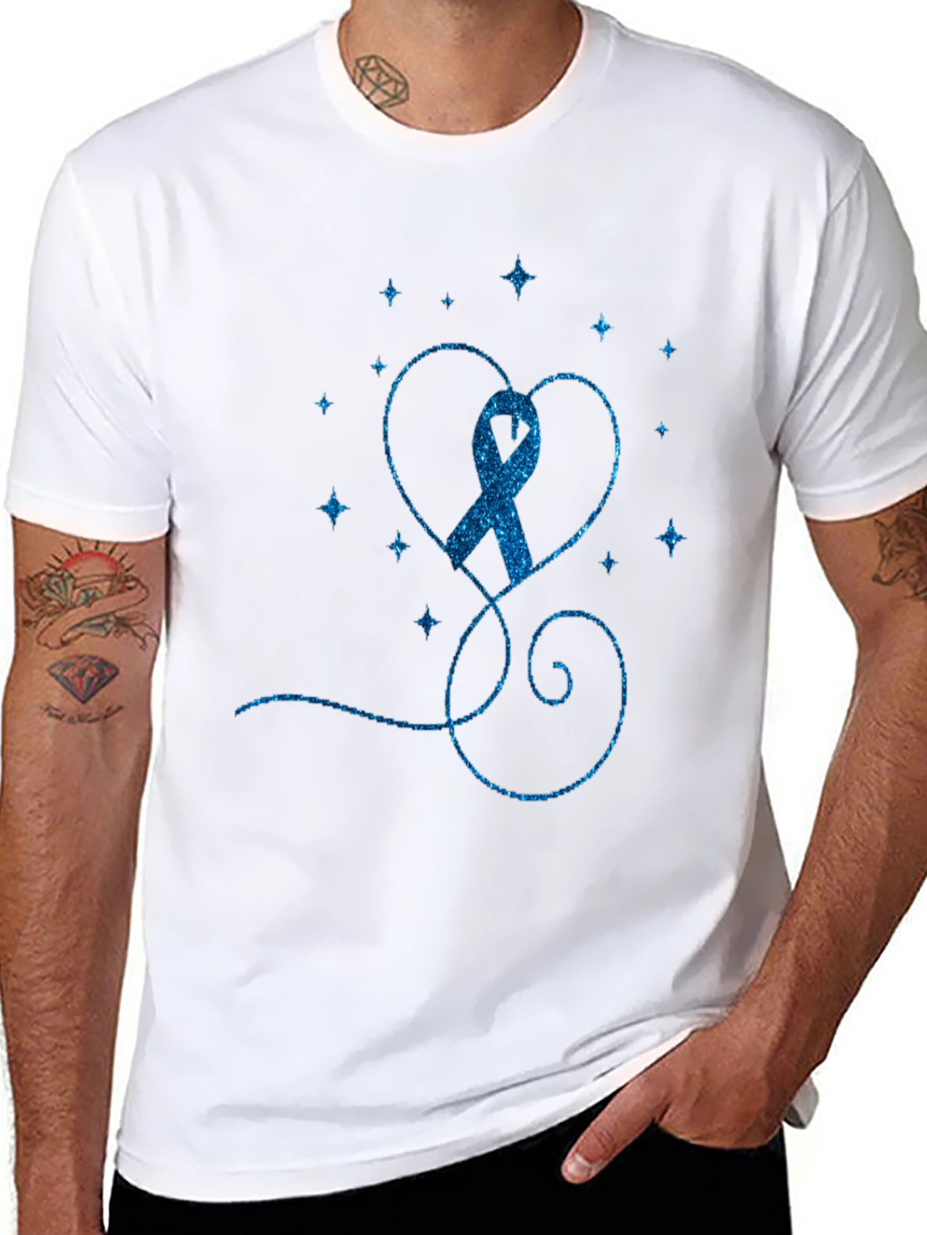 Blue Ribbon Heart Graphic Tee - Awareness Shirt