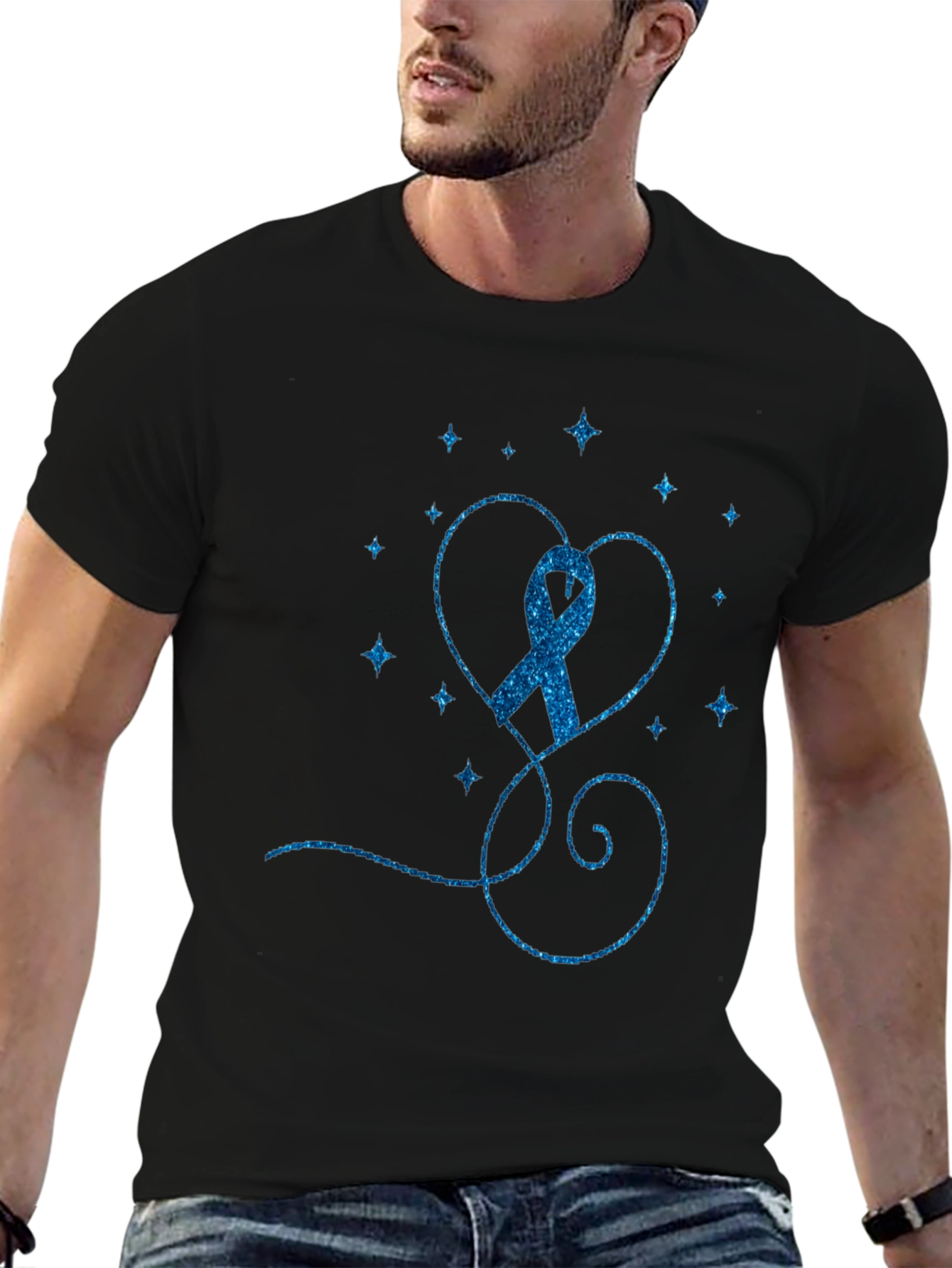 Blue Ribbon Heart Graphic Tee - Awareness Shirt