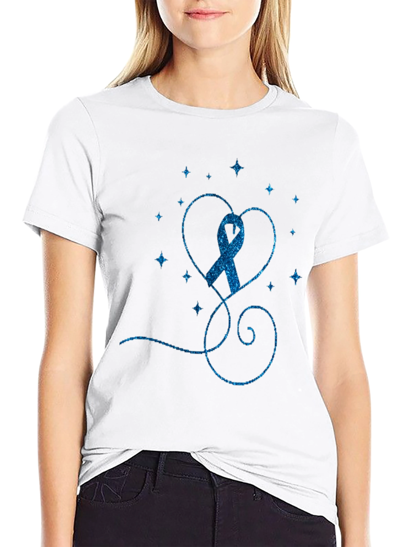 Blue Ribbon Heart Graphic Tee - Awareness Shirt