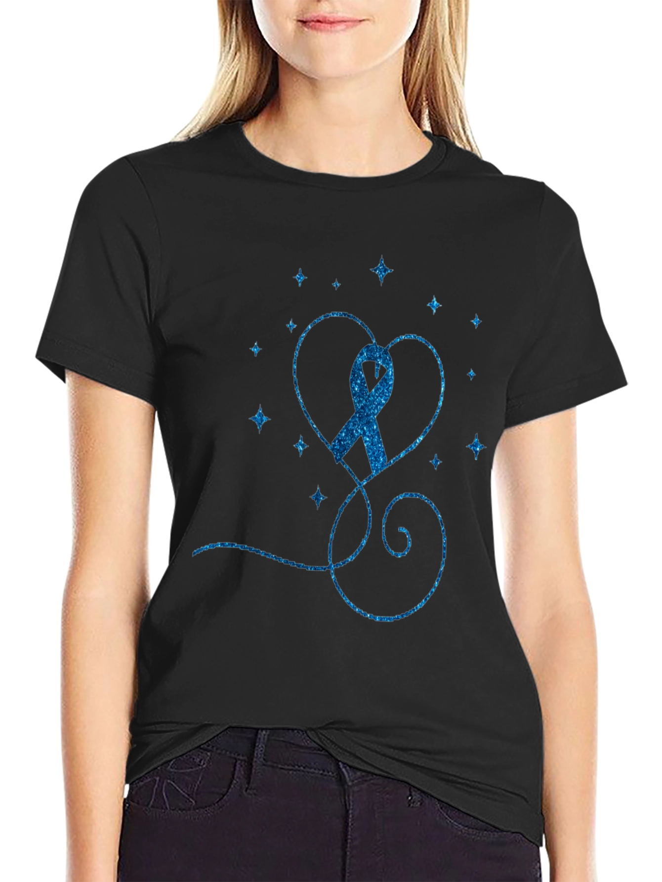 Blue Ribbon Heart Graphic Tee - Awareness Shirt