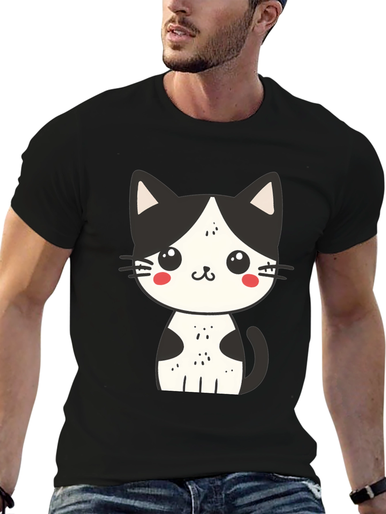 Cute Cat Graphic Tee - Unisex Black T-Shirt