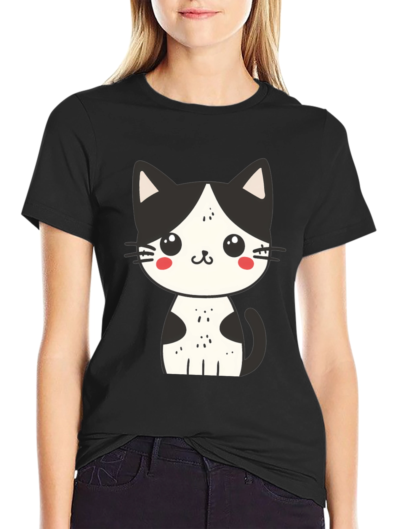 Cute Cat Graphic Tee - Unisex Black T-Shirt
