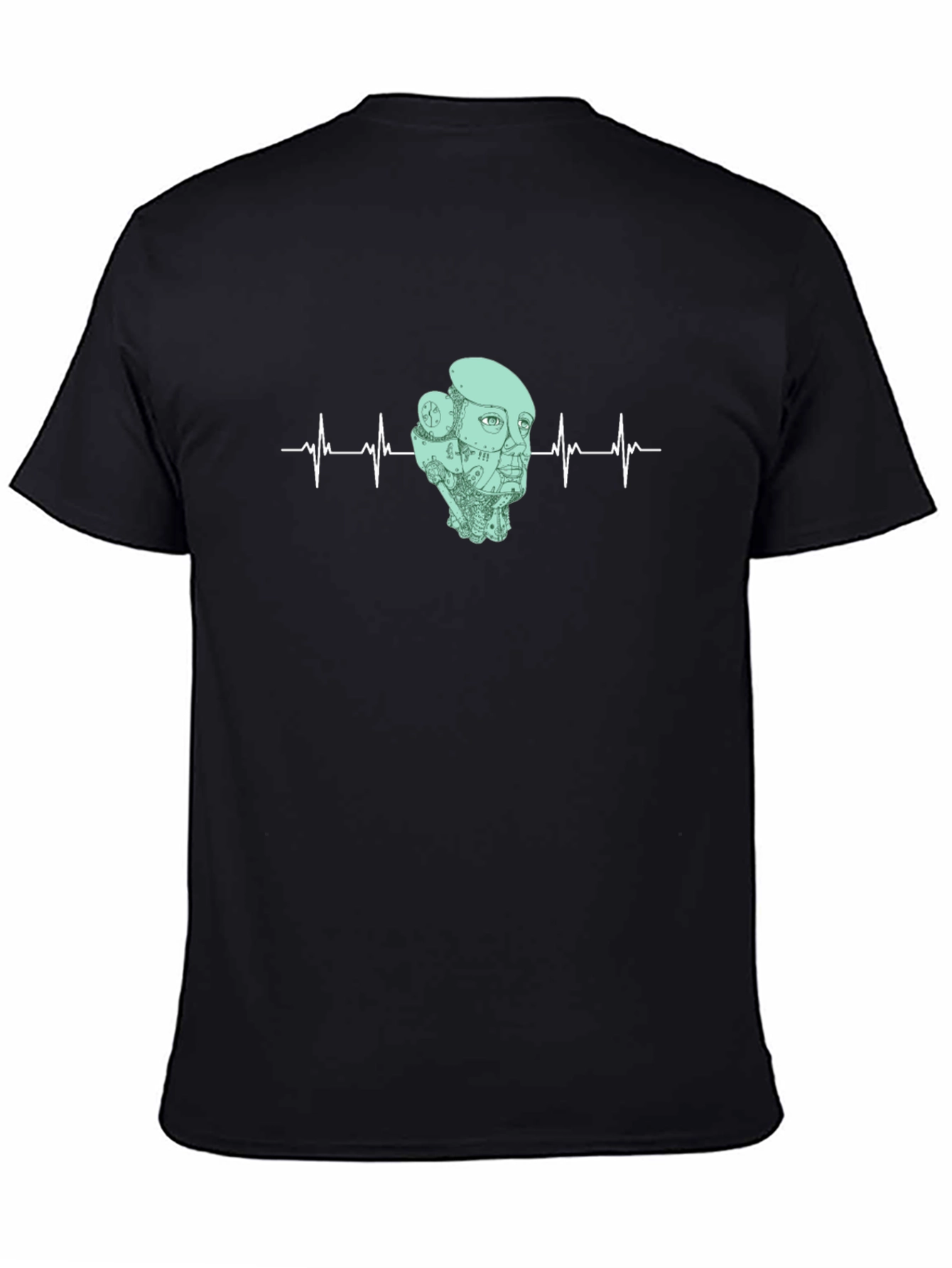Robot Headbeat Graphic Tee - Black Cotton T-Shirt