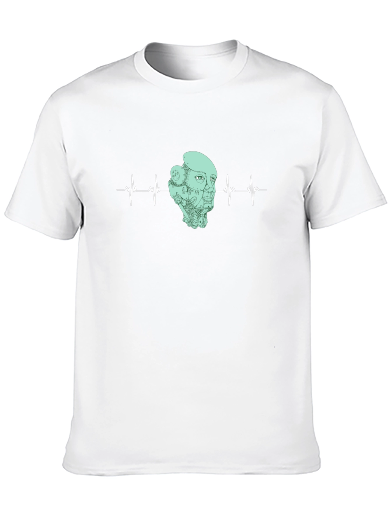 Robot Headbeat Graphic Tee - Black Cotton T-Shirt