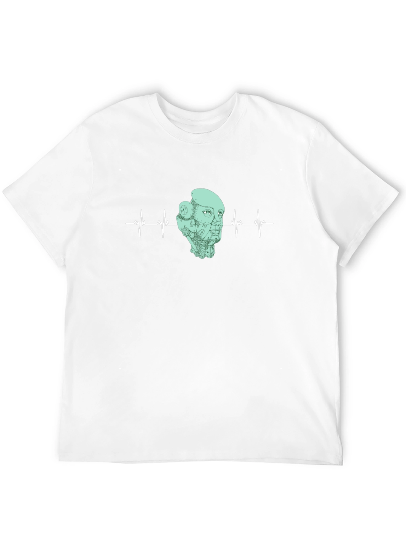 Robot Headbeat Graphic Tee - Black Cotton T-Shirt