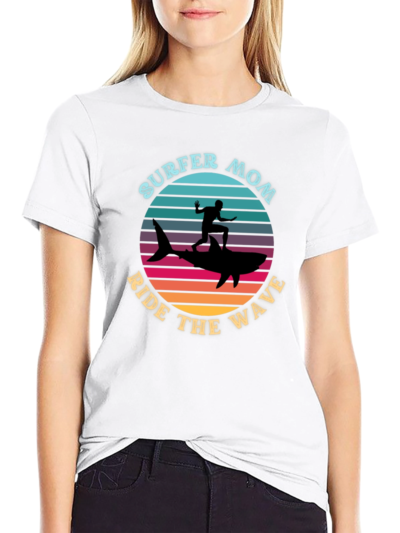 Surfer Mom Ride the Wave Graphic T-Shirt