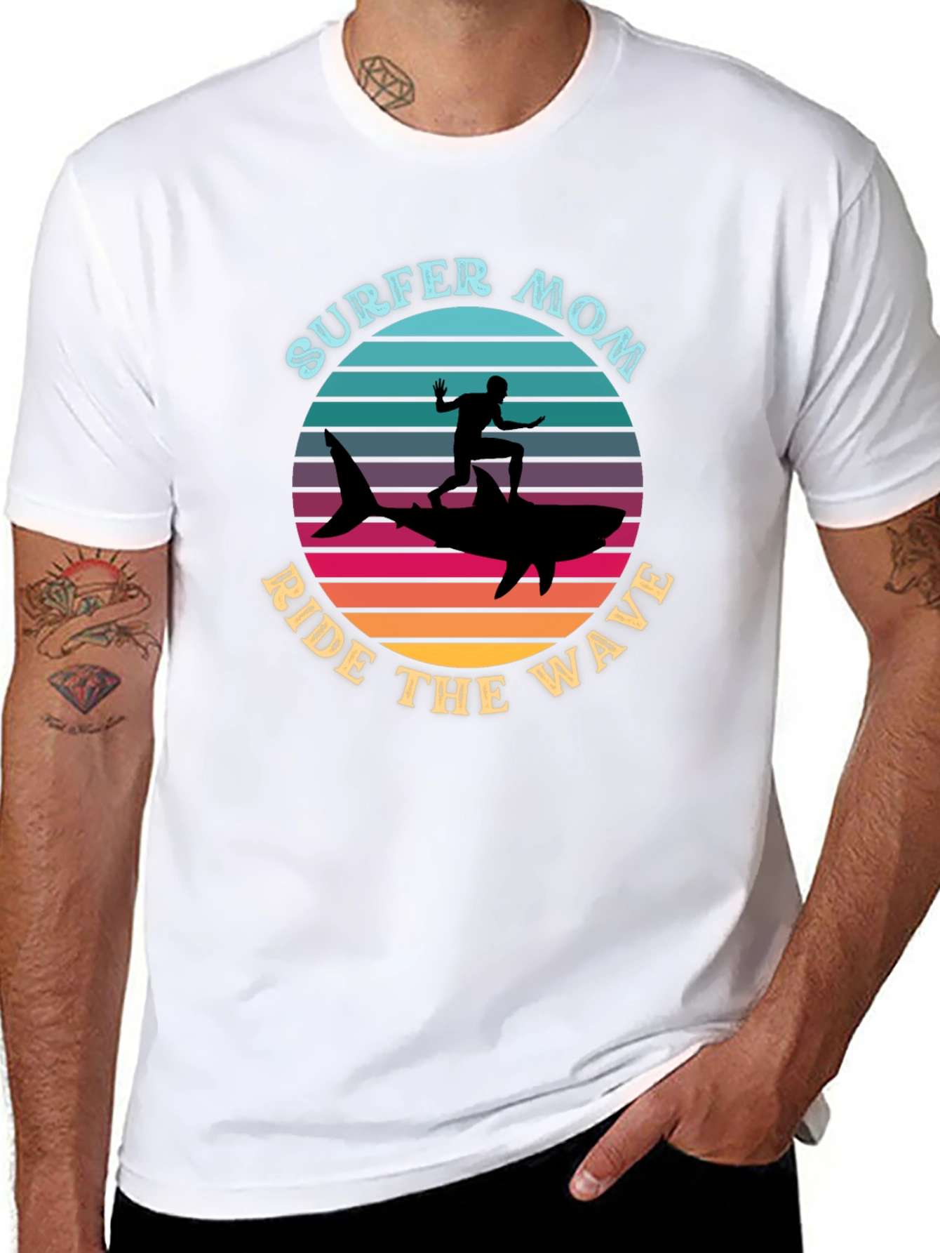 Surfer Mom Ride the Wave Graphic T-Shirt