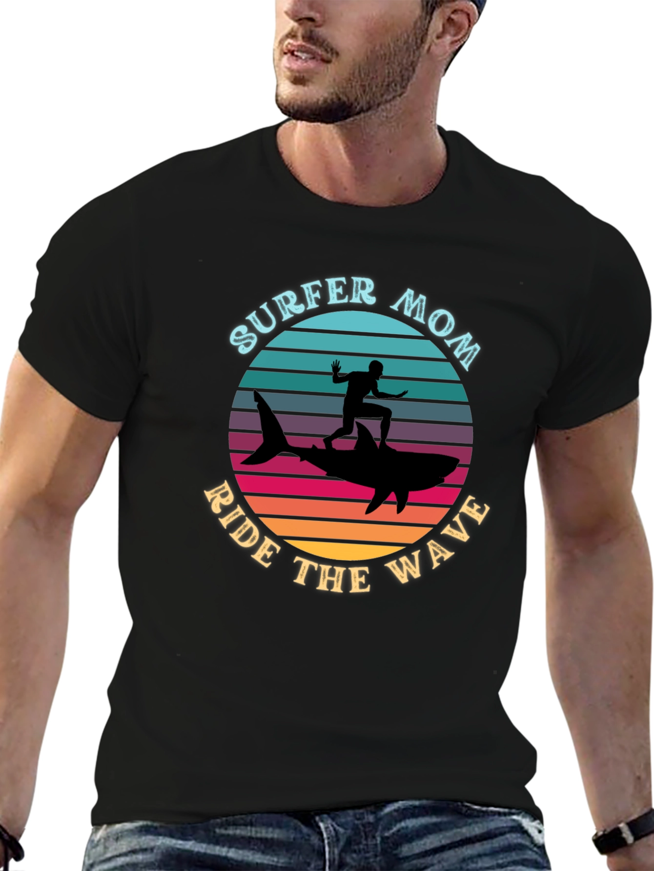 Surfer Mom Ride the Wave Graphic T-Shirt