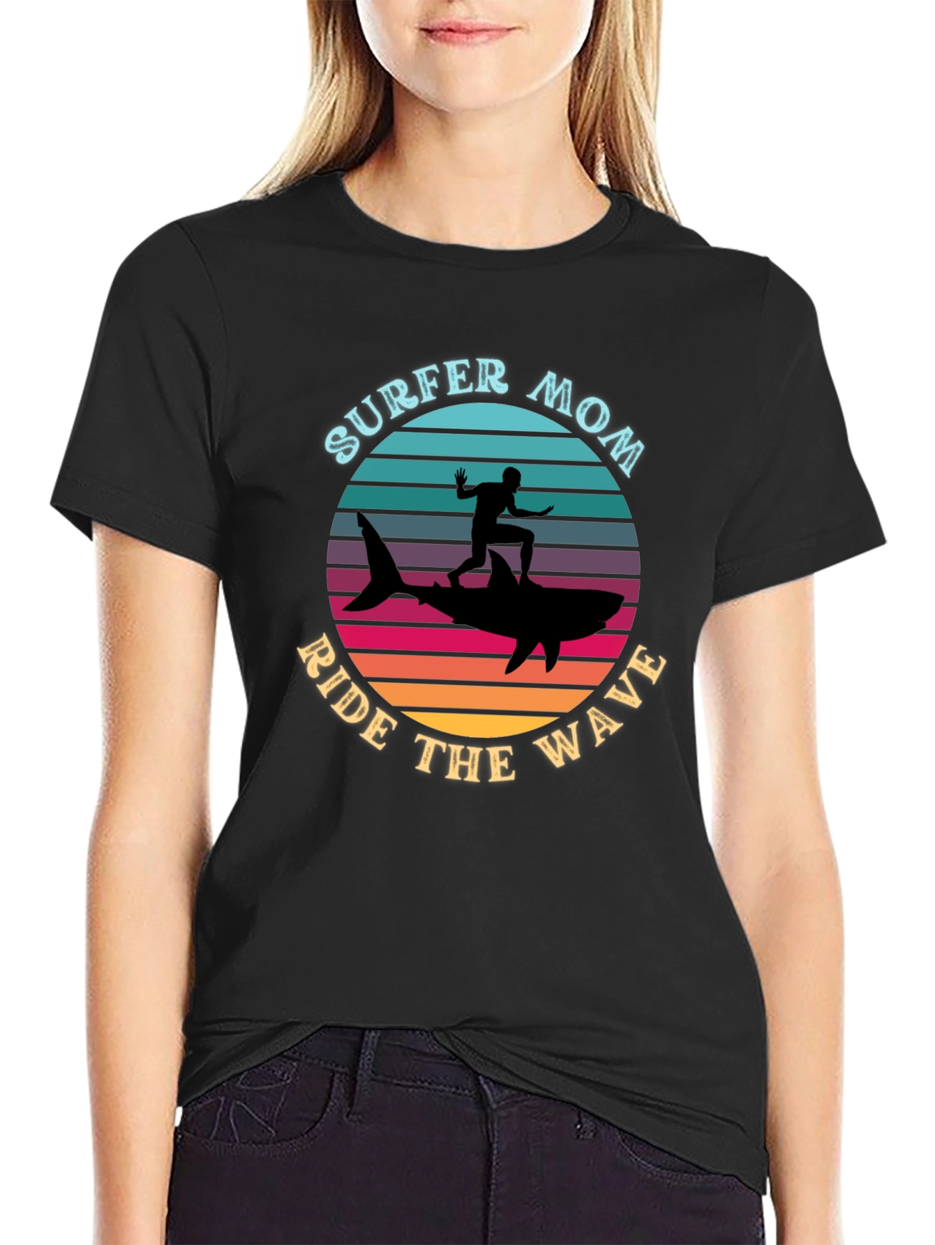 Surfer Mom Ride the Wave Graphic T-Shirt