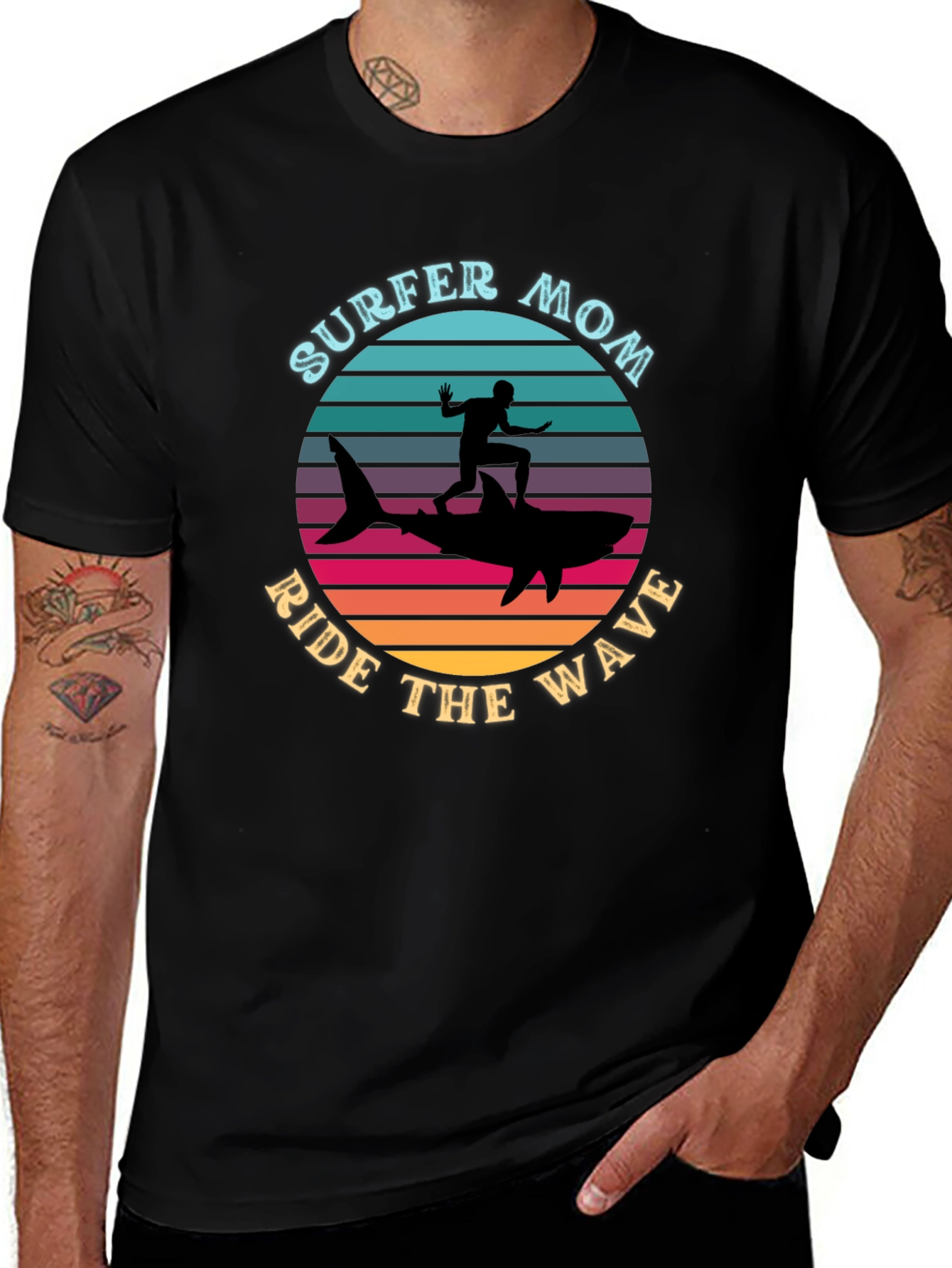 Surfer Mom Ride the Wave Graphic T-Shirt