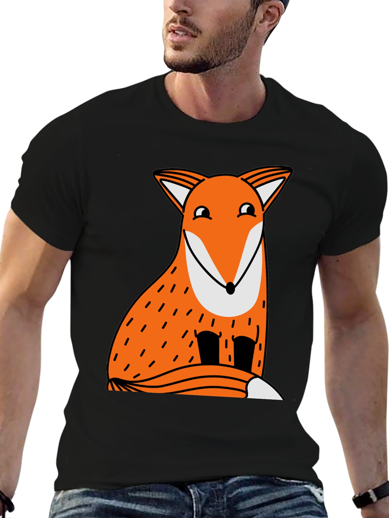 Funny Fox Graphic Tee - Black Cotton T-Shirt